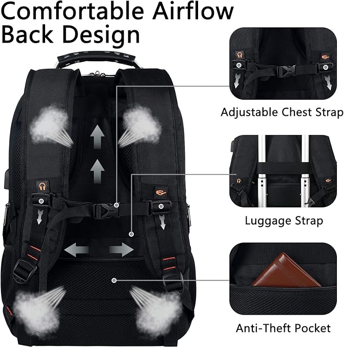 Travel Laptop Backpack,Extra Large Bookbag for Men Women,Basketball Backpack with USB Charging Port RFID Anti Theft TSA Approved Fits 17 Inch Computer Notebook,Water Resistant,College backpack