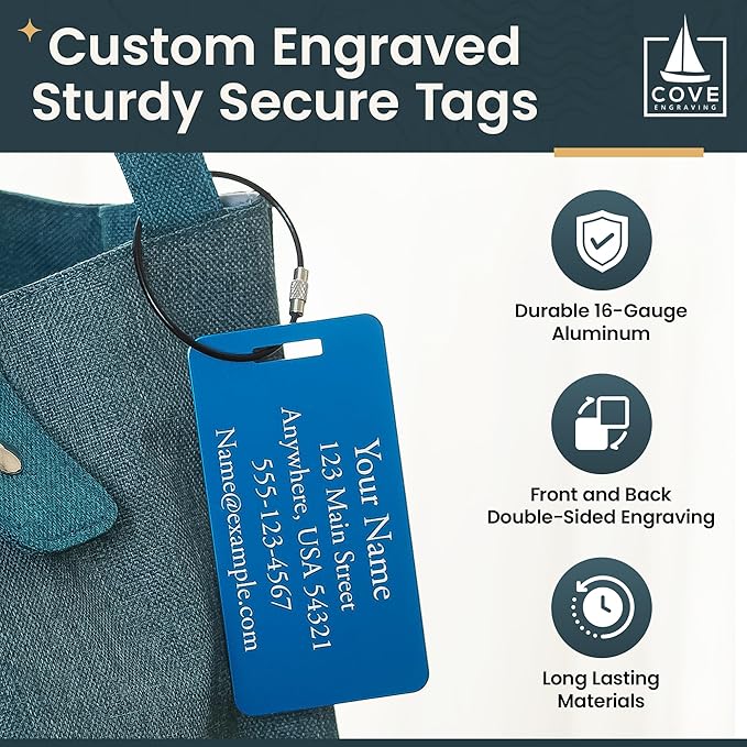 Two Custom Engraved Aluminum Luggage Tags (Green)