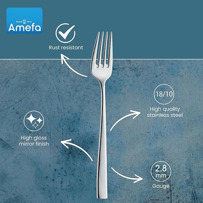 Amefa Martin 45-Piece Flatware, Set for 8 – Stainless Steel Silverware with Polished Mirror Finish, Ergonomic Handles, Rust-Resistant Cutlery Featuring Forks, Knives, Spoons, Salad Forks & Teaspoons