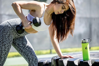 HYDRO CELL Stainless Steel Insulated Water Bottle with Straw - For Cold & Hot Drinks - Metal Vacuum Flask with Screw Cap and Modern Leakproof Sport Thermos for Adults (Neon 18oz)