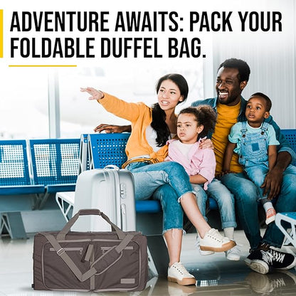 LEGEND 60L Foldable Duffle Bag for Travel - Packable Duffle Bags w/Shoe Compartment - Tear Resistant Collapsible Duffel Bags for Traveling - Lightweight Folding Duffel Bag for Men & Women -Chocolate