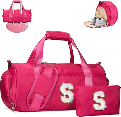Gifts for Tween, Girls Travel Duffel Bag, Kids Initial Overnight Bags with Shoe Compartment, Customized Sport Gym Weekender Bag with Makeup Pouch, 4 Year Old Girl Birthday Gift (Letter S)