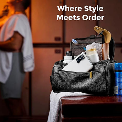 MINARAI Mens Toiletry Bag with Razor Case Included – Reinforced Stitching, Padded Panels, Holds Shape Trip After Trip, Ideal for Tight Hotel Sinks with Hook, Built for Men Who Travel Hard – BLACK