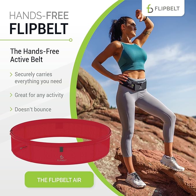 FlipBelt Lightweight Running Air Belt, Fitness and Running Fanny Pack for Women and Men, Non Chafing Waist Band Pack for Phone, Keys, Money, Moisture Wicking Storage Belt, USA Company