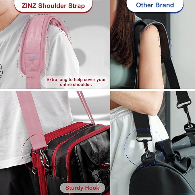 ZINZ 60" Universal Bag Strap with Ultra-Thick Fixed Breathable Pad Adjustable Heavy-Duty Shoulder Strap for Laptop Bag Crossbody Luggage Gym Bag Camera Bag and More -P01K01