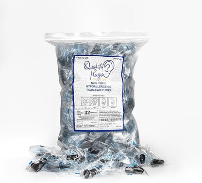 Quality Foam Earplugs 200 Pair - 32dB Noise Cancelling Soft High Decibel Ear Plugs for Noise Reduction Ear Protection Construction Loud Music Shooting Guns Work Safety Hearing Protection Ear Plugs