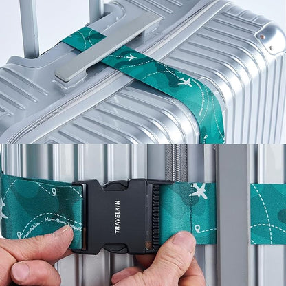 Travelkin Luggage Straps TSA Approved - Adjustable Cross Suitcase Straps with TSA Lock, Reinforced Buckle, Unique Pattern - Secure Heavy Duty Luggage Straps for Travel (Air Line Blue)