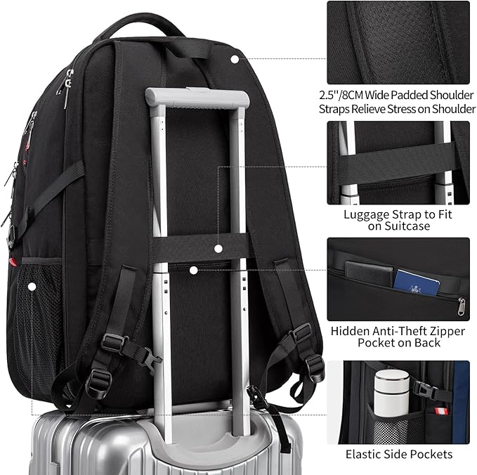 Della Gao Travel Laptop Backpack, 18.4 inch Extra Large Backpack for Men and Women, 45L Capacity Business Computer Back Pack (Black Blue, 18.4 Inch)