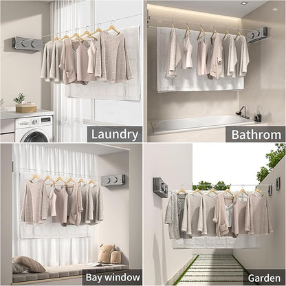 JOOM Retractable Clothesline Heavy Duty Clothes Drying Laundry Line Wall Mounted Easy Hanging Clothes Drying Laundry Line Retracting Hanging Lock to Prevent Sagging (Two line,Grey)