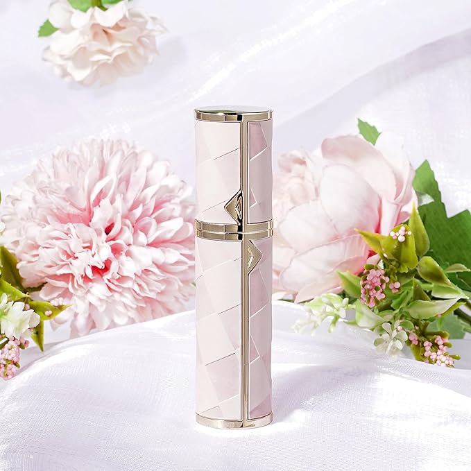 LUEXBOX 5ml Refillable Perfume Bottle, Faux Leather Atomizer Perfume Spray Pump, Portable Fragrance Mist Dispenser for Travel, Scent Mini Bottle with Pocket Size (Peach)