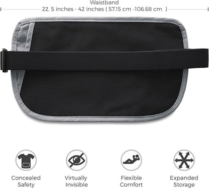 Money Belt for Secure Travel - RFID Blocking Slim Passport Holder - Hidden Waist Pouch for Cash, Credit Cards, Documents - Concealable Under Clothes, Water-Resistant Slim Fanny Pack for Men and Women