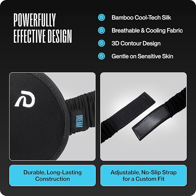 Dream Recovery The Pro Mask - 3D Performance Silk Sleep Mask for Side Sleepers - 100% Light Blocking, Adjustable Eye Cover for Sleeping