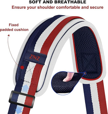 ZINZ Ultra-Thick Fixed Pad Shoulder Strap 76-inch Universal Bag Strap with Breathable Cushion and Dual Balanced Adjustable Buckles for Laptop Bag Luggage Messenger Bag Crossbody etc -Stripe-BWR