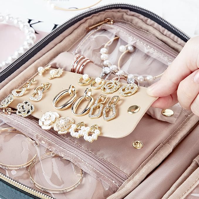 NISHEL Travel Jewelry Case, Holiday Organizer for Necklaces, Earrings, Rings, Bracelets, Watch, Lake-Blue