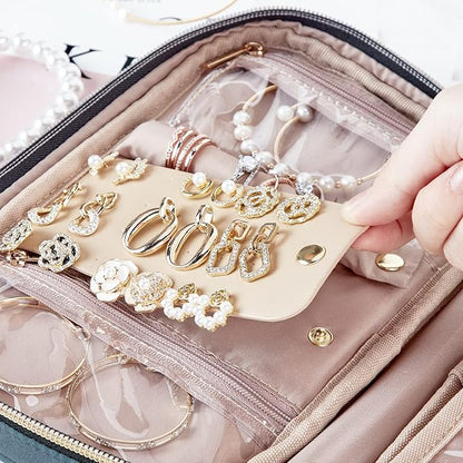 NISHEL Travel Jewelry Case, Holiday Organizer for Necklaces, Earrings, Rings, Bracelets, Watch, Lake-Blue