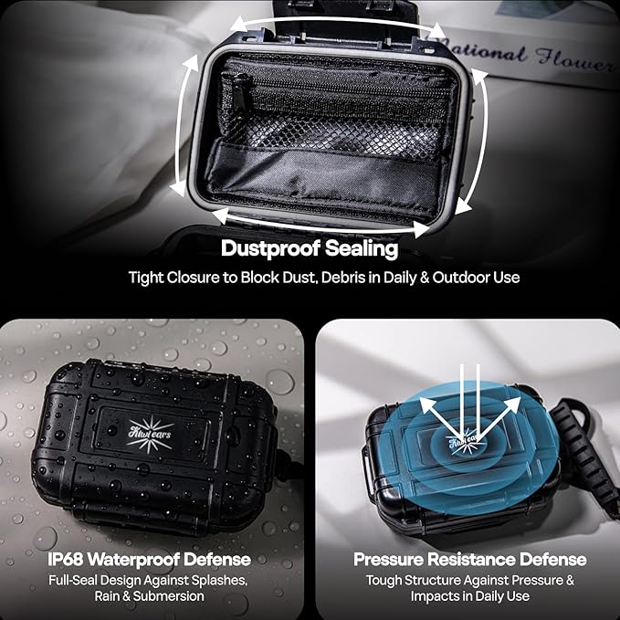 Linsoul Kiwi Ears SONICAP Waterproof Earbud Case,Hard Protective IEM Storage Box with EVA Lining,Hard Carrying Bag for Headphones,Earphone,Travel Carrying Case Fit for ZS10 Pro,Zero:2,EW300 (Black)