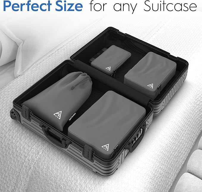 4-Piece Luxury Compression Packing Cubes & Bags for Travel – Maximize Space in Luggage with HybridMax Double-Capacity Design, 50 Luggage Tags, Patented Suitcase Organizer Bags, Lifetime Satisfaction