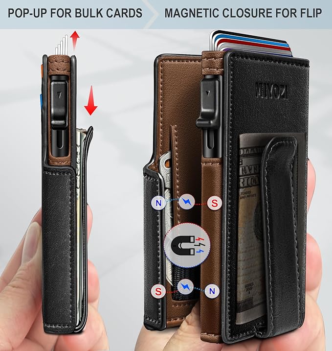 Men Wallet,with Money Clip Coins Pocket ID Window,Slim Front Pocket RFID Blocking Pop-up Card Holder 3.9"x 2.7", Gift Boxed