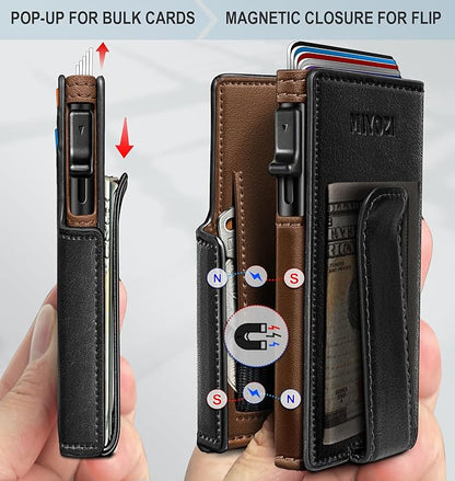 Men Wallet,with Money Clip Coins Pocket ID Window,Slim Front Pocket RFID Blocking Pop-up Card Holder 3.9"x 2.7", Gift Boxed