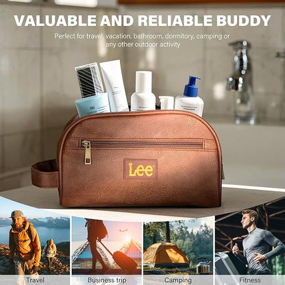 Lee Toiletry Bag for Men, PU Leather Travel Dopp Kit, Water-Resistant Men's Shaving Kit Bathroom Organizer, Gifts for Men