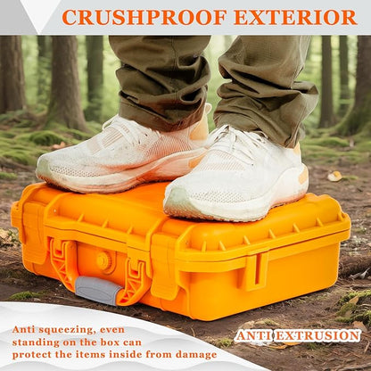 1 Pcs 14.3 x 11.4 x 4.5 Inch Waterproof Hard Case with DIY Customizable Foam Insert Portable Protective Case with Knife for Camera Drones Equipments Tools Test Instruments (Orange)