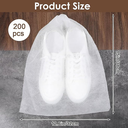 200 Pcs Travel Shoe Bag, Non-Woven Dust Bags for Handbags, Purses, Clear Drawstring Bags, Portable Breathable Shoe Storage Bag, 15 x 12.6 Inch