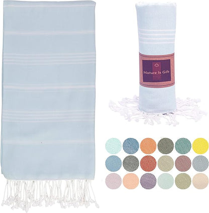 Beach Towel 100% Cotton Turkish Beach Towel Adult 38x70 Inch Pre-washed Absorbent Extra Large|Sand Free Quick Dry BathTowels|Lightweight Blanket|Travel Cruise Camping Spa Gym Yoga Towel|Baby blue
