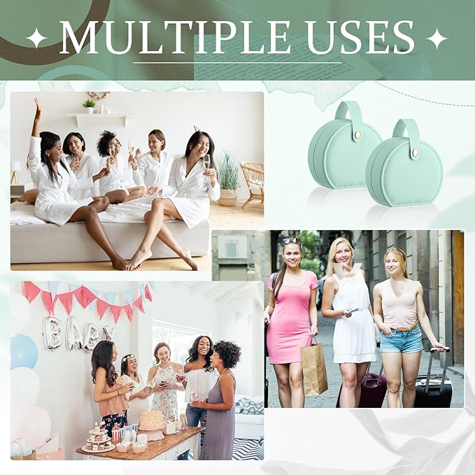 Weysat 12 Pack Jewelry Case Mini Leather Bridesmaid Travel Jewelry Gift Box Bulk Small Earring Storage Organizer (Light Green)