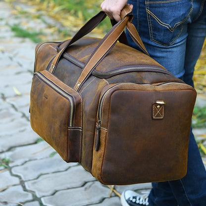 Leather Travel Bag with Trolley Strap,s Adjustable Shoulder Strap, Laundry Bag Travel Duffel Bag 22x11x12 by De Lira
