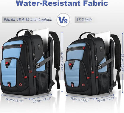 Z-MGKISS 18.4"-19" Extra Large Laptop Backpack, Water-Resistant Gaming Laptop Travel Backpack, School Bag with USB Charging Port and Multiple Compartments, Gifts for Men & Women, Lake Blue