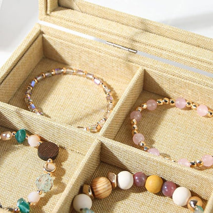 Coward Jewelry Organizer Box, Yellow Linen 12 Grids Bracelet Bangle Necklace Jewelry Display Tray Case with Transparent Glass Lid for Home Drawer Desk or Store Selling Show