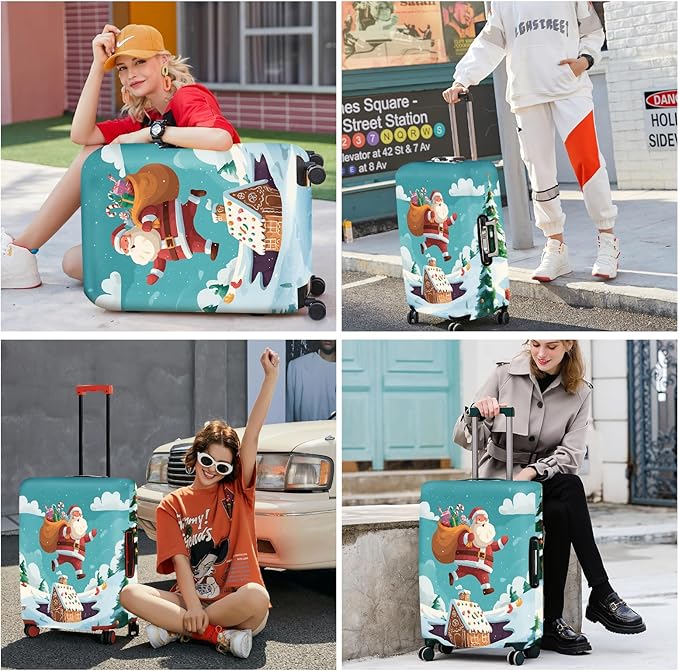 FOREVER QUEEN Santa Claus Carrying a Bag Luggage Cover Suitcase Protector Suitcase Cover Anti-Scratch,Stretchable Bag Cover Washable Durable Polyester