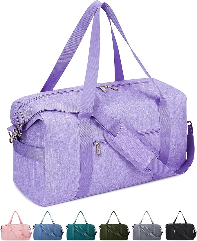 Narwey Women's Overnight Travel Duffel Bag - Spirit Airlines Personal Item, 18x14x8 Inches, Underseat with Wet Pocket, Purple
