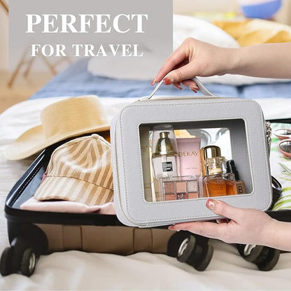 Pinkmik Clear Makeup Bag Waterproof Travel Case for Cosmetics and Toiletries Women's Purse Organizer and Clear Car Bag with Zipper (Gray, L+M+MINI)