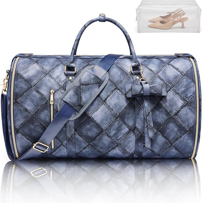 Convertible Garment Duffel Bag for Travel, 2-in-1 Foldable Travel Bag with Shoe Compartment, 20.5x10x12.5Inch Carry On Weekender Bags for Men Women Business Trip, Vacation, Graduation, Blue