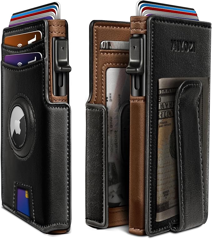 Airtag Wallet for Men,with Money Clip 10 Cards Metal Case Smart Slim Pop Up Credit Card Holder Flip with Magnetic Closure RFID Blocking wallet with Gift Box