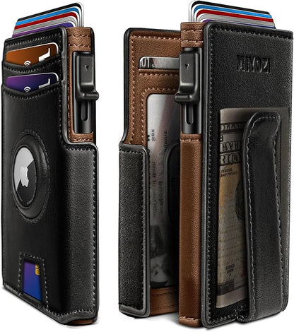 Airtag Wallet for Men,with Money Clip 10 Cards Metal Case Smart Slim Pop Up Credit Card Holder Flip with Magnetic Closure RFID Blocking wallet with Gift Box