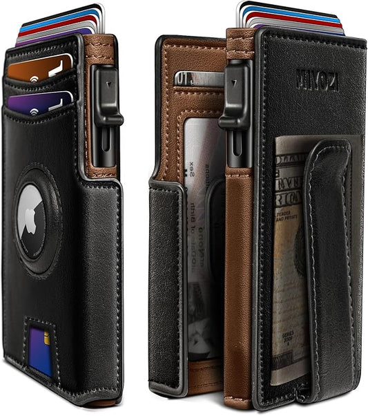 Airtag Wallet for Men,with Money Clip 10 Cards Metal Case Smart Slim Pop Up Credit Card Holder Flip with Magnetic Closure RFID Blocking wallet with Gift Box
