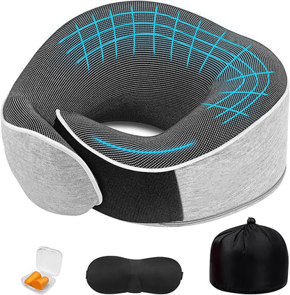 Travel Pillows for Airplanes Ergonomic Memory Foam Neck Pillow for Travel - 360° Head & Neck Support for Sleeping on Flights, Cars, Trains & Office (Gray-2)