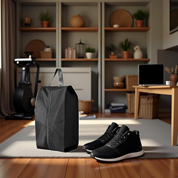 Travel Shoe Bags, Set of 12, Large Oxford Fabric Storage Bags with Zipper and Handle, Water-Resistant Pouches (Black)