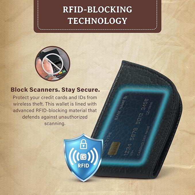 ROGUE WALLET Genuine Bison Leather Wallets for Men - RFID Blocking Curved Men's Front Pocket Wallet w/ 3 Card Slots, Plastic ID Slot, Full Billfold Section & More - Slim Wallets for Men (Black)