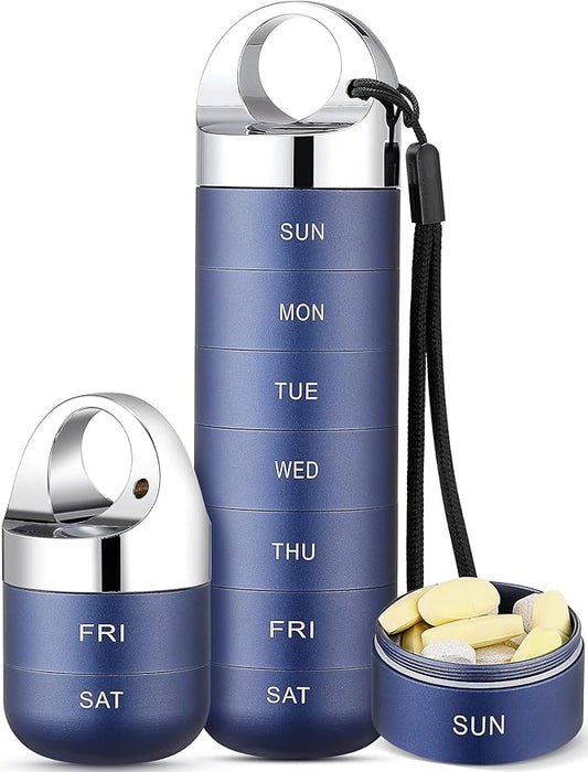 Zannaki Metal Travel Pill Organizer, Portable Waterproof Weekly Pill Box, Large Aluminum Alloy Pill Case Container, BPA Free 7 Day Daily Medicine Organizer Holder for Vitamin, Fish Oil, Supplement