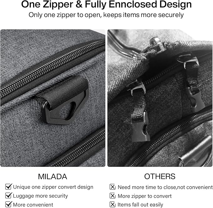 MILADA Convertible 2-in-1 Garment Duffel Weekender Bag Carry On Garment Bags for Travel Hanging Clothes Suit Bag Foldable Personal Item Business Overnight Bag with Shoe Compartment, Dark Grey