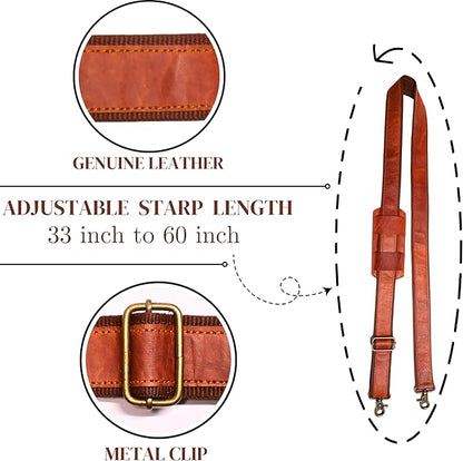 Adjustable Genuine Leather Shoulder Strap – Vintage Brown 60-Inch Comfort-Fit Padded Replacement with Heavy-Duty Swivel Hooks for Crossbody, Laptop, Messenger, Purse, Handbag, Duffel & Luggage Bags