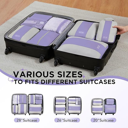 8 Set Compression Packing Cubes for Travel Essentials,Compressible Expandable Packing Cubes for Suitcase,OlarHike Luggage Organizer Bags for Travel,Handy Helper for Organizing Clothes(Purple Gray)