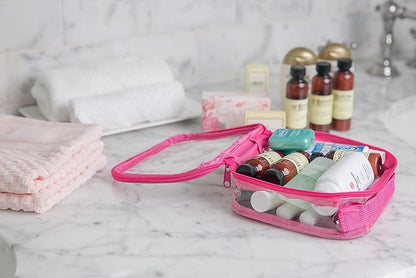 EzPacking Clear TSA Approved 3-1-1 Travel Toiletry Bag for Carry On/Quart Size Transparent Liquids Pouch for Airport Security/Reusable See Through Vinyl & PVC Plastic Organizer Men Women (Pink)