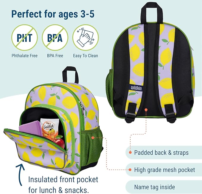 Wildkin 12-inch Kids Backpack – Padded, Adjustable, Ideal for Daycare & Travel - Lilac Lemonade