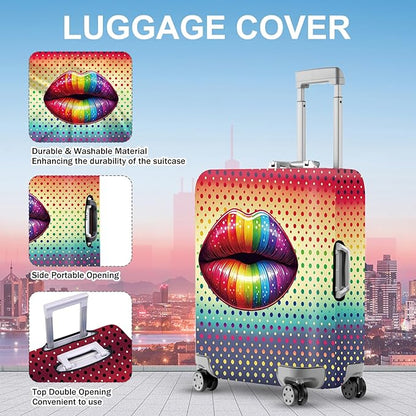 ANNA QUEEN Pop Art Rainbow Lips Luggage Cover, Colorful Suitcase Protector with Bold Lip Design, Stretchable, Washable Travel Cover for 20-22 Inch Luggage, Fun & Fashionable Style