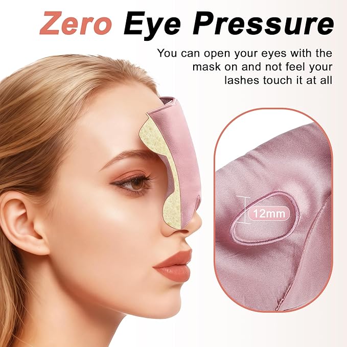 VOCOSTE 22 Momme Pure Silk Sleep Mask with Travel Pouch, 3D Contour Adjustable Blindfold for Side Sleepers, Eye Mask Locks Light for Sleeping, Bean Pink