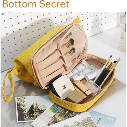 Abiudeng Large Capacity Makeup Bag Ladies Cosmetic Bag Travel Bag with Compartments Portable PU Leather Travel Makeup Bag with Handle